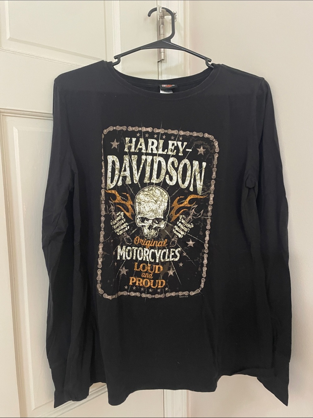 Harley-Davidson Black Long-Sleeve Tee with Skull & Flames Graphic